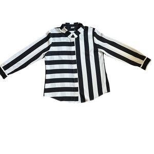 "DKNY" Long Sleeve  Black & White Stripped Blouse SIZE XL